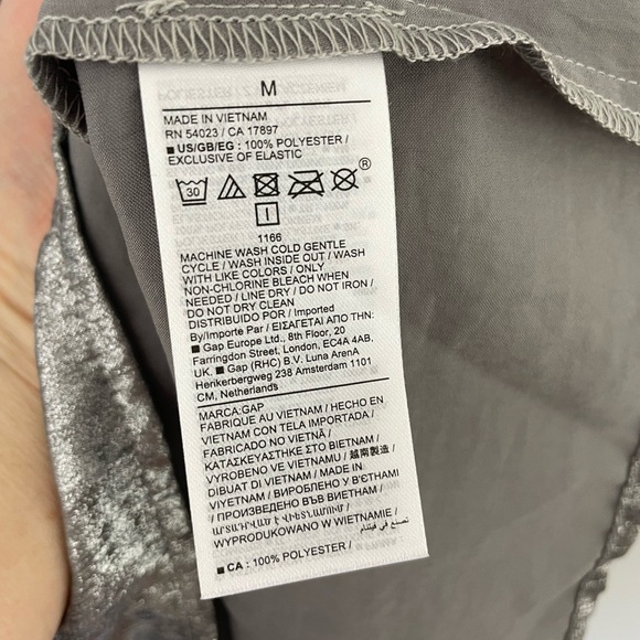 Gap Metallic Silver Smocked Shine Splitneck Mini Dress Available in Med or Large - Picture 3 of 10